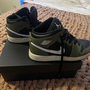 Nike Jordans Youth Black and Olive High-Top Sneakers